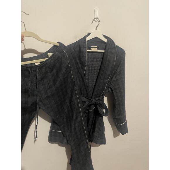 Morpho + Luna Blue Plaid Wool Pajama Set Size Large Robe And Pants - Picture 1 of 12